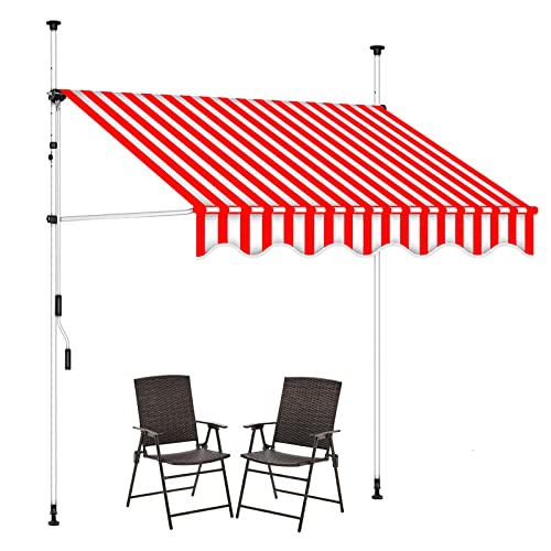 Klemmmarkise, Markise Balkon Ohne Bohren mit Handkurbel, Balkon Markise, Einziehbare Markise, Outdoor-Überdachung (Color : Red and White Stripes, Size : 2M) von REALN