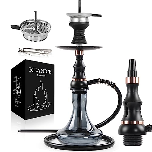 REANICE 21" Shisha Set 1 Schlauch Premium Dickglas Shisha Kit mit Shisha Zubehör (Schwarz) von REANICE