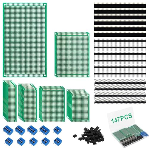 147 Stück Leiterplatten Kits,21 Stück PCB Board Lochrasterplatte Kit Doppelseitig PCB Board leiterplatte,Prototyp doppelseitige Leiterplatten für das DIY Löten,kompatibel mit dem Arduino Kit von REAQUE