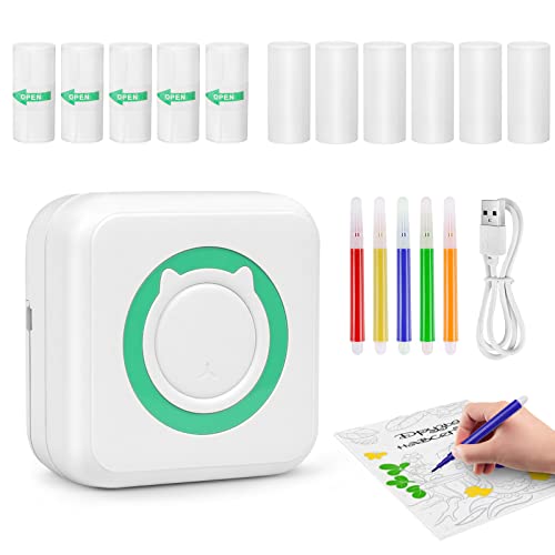 Minidrucker für Smartphone, Mini Drucker Thermodrucker mit 6 Rollen Thermopapier und 5 Rollen Selbstklebendem Papier, Bluetooth Drucker kompatibel mit Android und iOS, Einfach zu bedienen von REAQUE