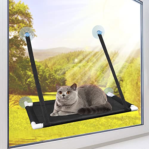 REAQUE Katzen Fensterliege | Fensterliege für Katzen | Fenster Katzenhängematte 60 * 35cm für Katzen bis 22 kg | Katzen Hängematte Fenster mit starkem Saugnapf, Fensterplätze für Katzen von REAQUE