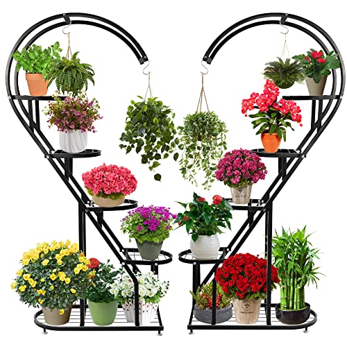 REAWOW 5-stufiger Pflanzenständer Metall Blumenständer Herzförmig Pflanzenständer Leiter Blumenständer Kreativer Multifunktions Display Rack für Balkon Wohnzimmer Garten Indoor Im Freie (2 Stück) von REAWOW