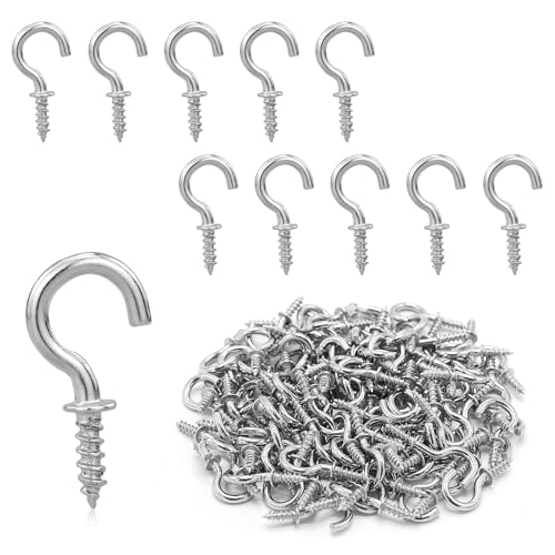 100 Stück M1.9 / 20 mm Edelstahl Schraubhaken, Vernickeln Haken zum Schrauben, Klein Deckenhaken Wandhaken, Hakenschrauben Becherhaken Metall Ösenhaken Selbstschneiden für Haus Büro und Outdoor Silber von REBECASKYENS