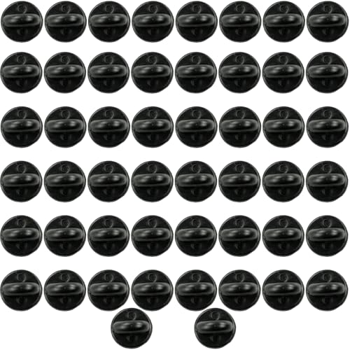 50 Stück Verschluss Schmetterling Pins Gummi Pin Verschluss Kupplung für Stecknadeln Herstellung von Schmuck Hüte Abzeichen Uniform (Schwarz 11,5 mm Durchmesser) von REBECASKYENS