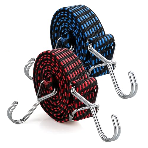 Spanngummi mit Haken, 4er-Set Extra Stark - Spanngurte, Gepäckspanner, Expander, Expanderseil, Gummiseil, Ideal zum Fahrrad Motorrad Autotransporter Camping, 100cm lang Blau von REBECASKYENS