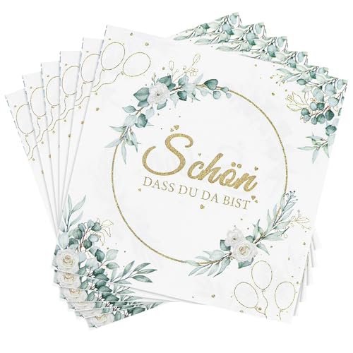 50 Stück Servietten schön DASS du da bist,Servietten Hochzeit Geburtstag Eukalyptus,2 Lagige servietten eukalyptus Servietten Grün Servietten Salbeigrün Taufe Kommunion Tischdeko 33x33cm von REBECCAGIBSON