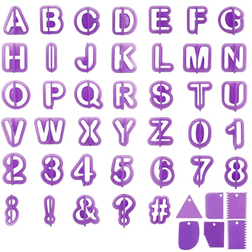 Fondant Ausstecher Buchstaben Set mit 6 Kuchenschaber, Ausstechform Ausstecher 40 Teilig Fondant Ausstechform Buchstaben, Satzzeichen, Buchstaben und Zahlen zum Torten Dekorieren, Backzubehör von REBECCAGIBSON