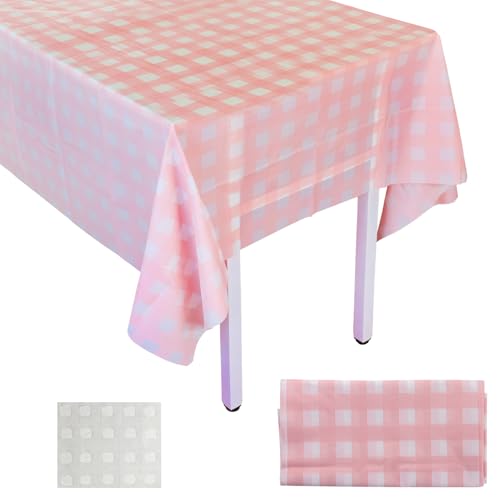 Rosa Weiß Karierte Tischdecken, Tischtuch Karo Rosa Weiß Einweg Plastik Tischdecke Einweg Tischdecke mit Karierter Flagge für Gartentisch Feierntage Party Weihnachten Hochzeit Picknick 137 x 274cm von REBECCAGIBSON