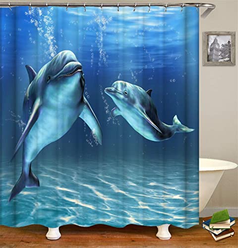 3D Duschvorhang 120x180 Delfin Duschvorhänge Antischimmel Wasserdicht Badevorhang Delfin Duschrollo für Badewanne Dusche Shower Curtains, 8 Duschvorhang Ringe von REBELA