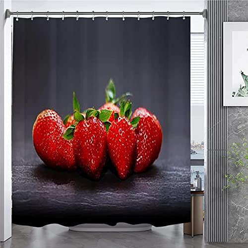 3D Duschvorhang 120x180 Erdbeere Duschvorhänge Antischimmel Wasserdicht Badevorhang Erdbeere Duschrollo für Badewanne Dusche Badezimmer Shower Curtains, 8 Duschvorhang Ringe von REBELA