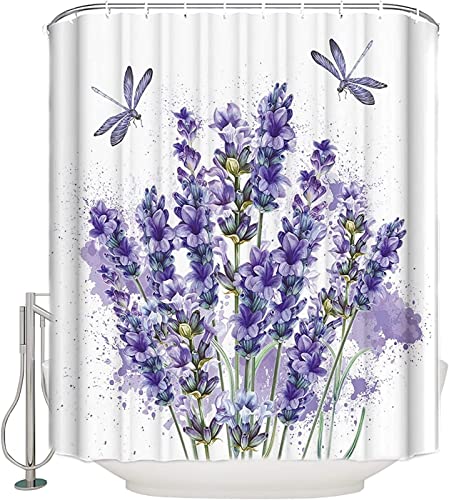 3D Duschvorhang 120x180 Lavendel Duschvorhänge Antischimmel Wasserdicht Badevorhang Lavendel Duschrollo für Badewanne Dusche Shower Curtains, 8 Duschvorhang Ringe von REBELA