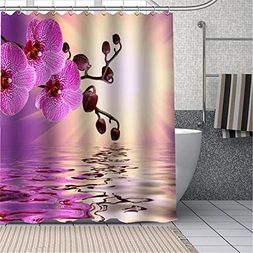 3D Duschvorhang 120x180 Orchidee Duschvorhänge Antischimmel Wasserdicht Badevorhang Orchidee Duschrollo für Badewanne Dusche Shower Curtains, 8 Duschvorhang Ringe von REBELA