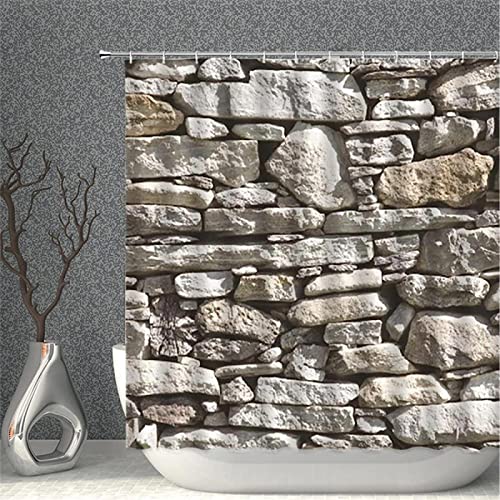 3D Duschvorhang 120x180 Stein Duschvorhänge Antischimmel Wasserdicht Badevorhang Stein Duschrollo für Badewanne Dusche Shower Curtains, 8 Duschvorhang Ringe 3D Duschvorhang 120x180 Stein Duschvorhänge Antischimmel Wasserdicht Badevorhang Stein Duschrollo für Badewanne Dusche Shower Curtains, 8 Duschvorhang Ringe von REBELA