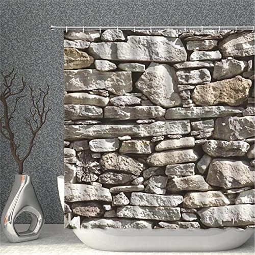 3D Duschvorhang 120x180 Stein Duschvorhänge Antischimmel Wasserdicht Badevorhang Stein Duschrollo für Badewanne Dusche Shower Curtains, 8 Duschvorhang Ringe von REBELA