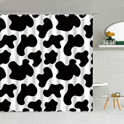 3D Duschvorhang 120x200 Kuh-Muster Duschvorhänge Antischimmel Wasserdicht Badevorhang Kuh-Muster Duschrollo für Badewanne Dusche Shower Curtains, 8 Duschvorhang Ringe von REBELA