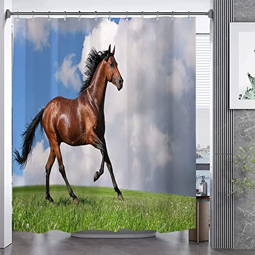 3D Duschvorhang 120x200 Pferd Duschvorhänge Antischimmel Wasserdicht Badevorhang Pferd Duschrollo für Badewanne Dusche Badezimmer Shower Curtains, 8 Duschvorhang Ringe von REBELA