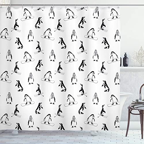 3D Duschvorhang 120x200 Pinguin Duschvorhänge Antischimmel Wasserdicht Badevorhang Pinguin Duschrollo für Badewanne Dusche Shower Curtains, 8 Duschvorhang Ringe von REBELA