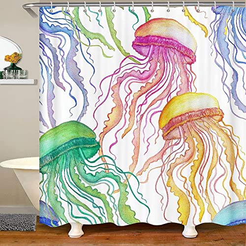 3D Duschvorhang 120x200 Qualle Duschvorhänge Antischimmel Wasserdicht Badevorhang Qualle Duschrollo für Badewanne Dusche Shower Curtains, 8 Duschvorhang Ringe von REBELA