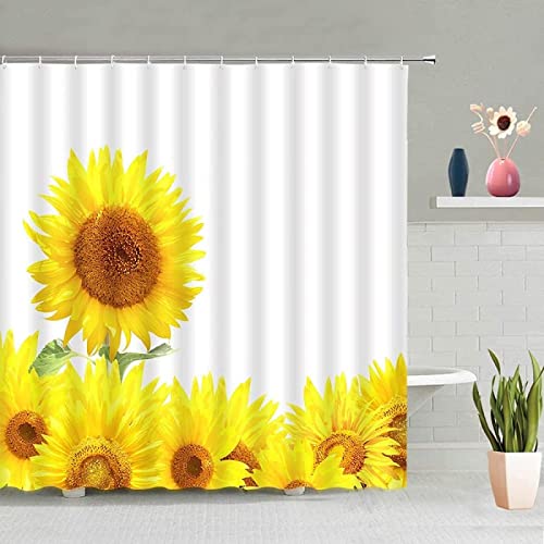 3D Duschvorhang 120x200 Sonnenblume Duschvorhänge Antischimmel Wasserdicht Badevorhang Sonnenblume Duschrollo für Badewanne Dusche Shower Curtains, 8 Duschvorhang Ringe von REBELA