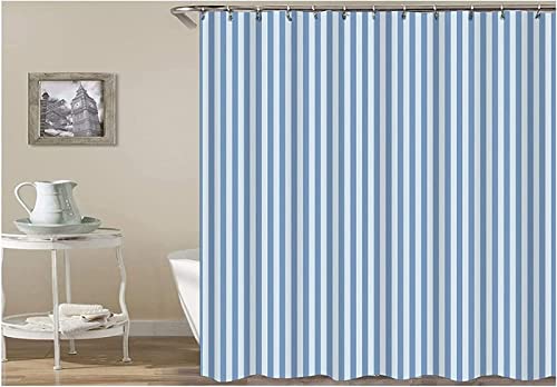 3D Duschvorhang 180x180 Blaue Streifen Duschvorhänge Antischimmel Wasserdicht Badevorhang Blaue Streifen Duschrollo für Badewanne Dusche Shower Curtains, 12 Duschvorhang Ringe von REBELA