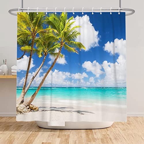 3D Duschvorhang 180x180 Tropisches Hawaii Duschvorhänge Antischimmel Wasserdicht Badevorhang Tropisches Hawaii Duschrollo für Badewanne Dusche Shower Curtains, 12 Duschvorhang Ringe von REBELA