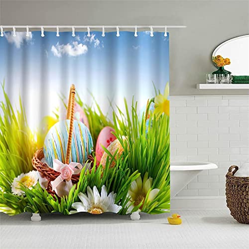 3D Duschvorhang 180x200 Ostern Duschvorhänge Antischimmel Wasserdicht Badevorhang Ostern Duschrollo für Badewanne Dusche Shower Curtains, 12 Duschvorhang Ringe von REBELA