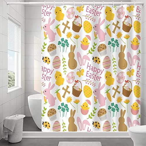 3D Duschvorhang 180x200 Ostern Duschvorhänge Antischimmel Wasserdicht Badevorhang Ostern Duschrollo für Badewanne Dusche Shower Curtains, 12 Duschvorhang Ringe von REBELA