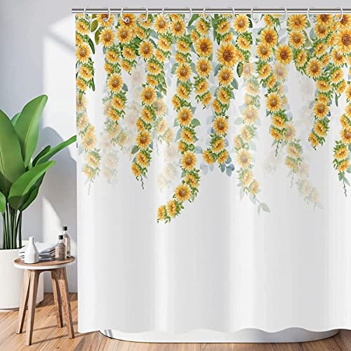 3D Duschvorhang 180x200 Sonnenblume Duschvorhänge Antischimmel Wasserdicht Badevorhang Sonnenblume Duschrollo für Badewanne Dusche Shower Curtains, 12 Duschvorhang Ringe von REBELA