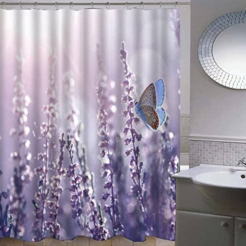 3D Duschvorhang 200x200 Lavendel Duschvorhänge Antischimmel Wasserdicht Badevorhang Lavendel Duschrollo für Badewanne Dusche Badezimmer Shower Curtains, 12 Duschvorhang Ringe von REBELA
