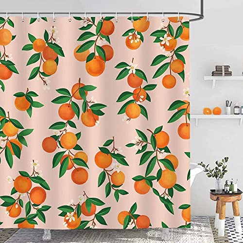 3D Duschvorhang 200x200 Orange Duschvorhänge Antischimmel Wasserdicht Badevorhang Orange Duschrollo für Badewanne Dusche Shower Curtains, 12 Duschvorhang Ringe von REBELA