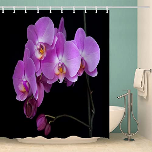 3D Duschvorhang 240x200 Orchidee Duschvorhänge Antischimmel Wasserdicht Badevorhang Orchidee Duschrollo für Badewanne Dusche Shower Curtains, 12 Duschvorhang Ringe von REBELA