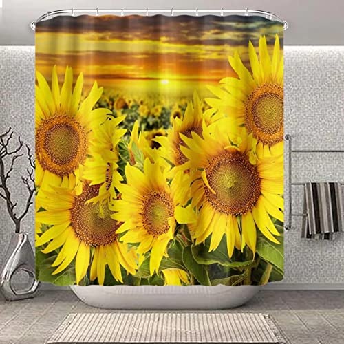 3D Duschvorhang 240x200 Sonnenblume Duschvorhänge Antischimmel Wasserdicht Badevorhang Sonnenblume Duschrollo für Badewanne Dusche Shower Curtains, 12 Duschvorhang Ringe von REBELA