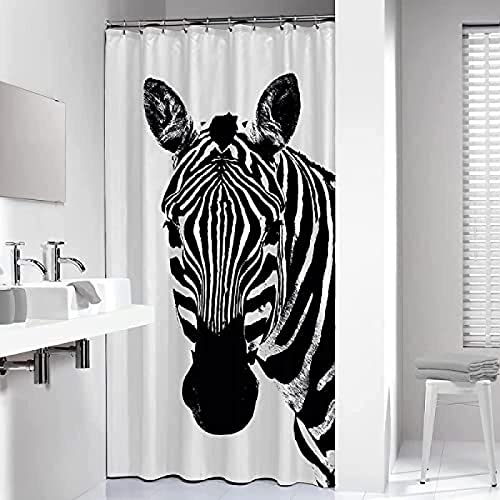 3D Duschvorhang 240x200 Zebra Duschvorhänge Antischimmel Wasserdicht Badevorhang Zebra Duschrollo für Badewanne Dusche Badezimmer Shower Curtains, 12 Duschvorhang Ringe von REBELA