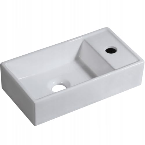Rebiko - Aufsatzwaschbecken eckig Keramik weiß Tischplatte glänzend elegant 40x22x10 cm Modern Stilvoll Funktional Minimalistisch Praktisch Kompakt Schlicht Strapazierfähig von REBIKO