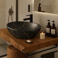 Rebiko - Waschbecken für Arbeitsplatte schwarz matt Marmor mit Maserung oval Keramik 41x34,5 cm von REBIKO