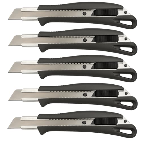 RECA 5 Profi Cuttermesser aus Aluminium 18mm Autolock - 5 STK Cutter Teppichmesser Premium Qualität - Kartonmesser Mehrzweck Messer Allzweckmesser RECA 5 Profi Cuttermesser aus Aluminium 18mm Autolock - 5 STK Cutter Teppichmesser Premium Qualität - Kartonmesser Mehrzweck Messer Allzweckmesser von RECA