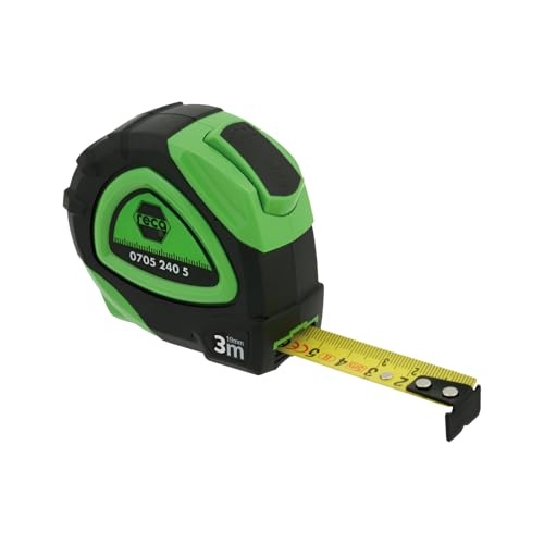 RECA Profi Rollbandmaß 3 m x 16 mm – Nylonband mit vertikaler Rückseite, Gürtelclip, automatischem Einzug & schlagfestem 2K-Gehäuse von RECA