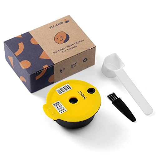 RECAFIMIL Reusable Tassimo Pods 200ml Refillable Tassimo Coffee Pods with Yellow Silicone Lid Compatible with Bosch Tassimo Machine von RECAFIMIL