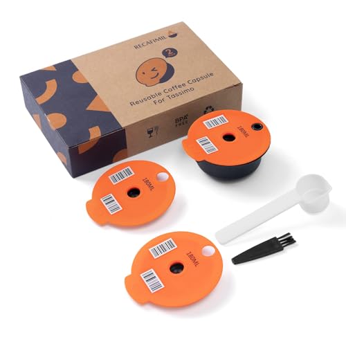 RECAFIMIL Wiederverwendbare Kaffeepads 180ml Kompatibel mit Tassimo Kaffeemaschine PP Kunststoff Nachfüllbare Kaffeekapseln, 1 Kapsel mit 2 Ersatzdeckeln (180ml) von RECAFIMIL
