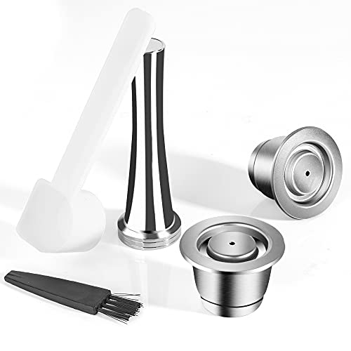 RECAFIMIL Wiederverwendbare Kapseln, 2 Stück wiederverwendbare Kaffeekapseln mit Tamper Edelstahl nachfüllbare Kaffeekapseln kompatibel für Maschine (2 Kapseln + 1 Tamper) von RECAFIMIL