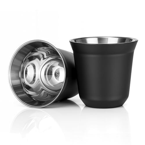 RECAPS 80 ml Edelstahl-Espressotassen-Set - 2er-Pack Doppelwandige 304-Edelstahl-Demitasse von RECAPS