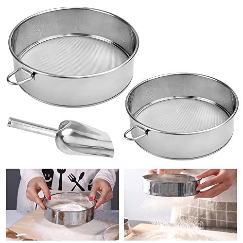 RECHCIGA 2 Stück Edelstahl Mehlsieb Feines Mehl Sieben mit Mehllöffel Runde Backsieb Puderzuckersieb 15/20cm Edelstahlsieb Feinmaschig Küchensieb Silber Backen Sieb für Mehl Reis Obst und Gemüse RECHCIGA 2 Stück Edelstahl Mehlsieb Feines Mehl Sieben mit Mehllöffel Runde Backsieb Puderzuckersieb 15/20cm Edelstahlsieb Feinmaschig Küchensieb Silber Backen Sieb für Mehl Reis Obst und Gemüse von RECHCIGA