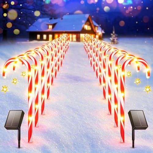 RECHOO 2X12 Pack Zuckerstangen Weihnachtsdeko Aussen, 144LED Solarlampen für Außen Garten Mit 8 Modi, IP65 Wasserdicht Solar Weihnachtsbeleuchtung Außen für Rasen Terrasse Garten von RECHOO