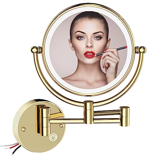 RECKODOR Badezimmer Kosmetikspiegel mit LED,1/5X Vergrößerung Rund Spiegel Wandmontage,Beleuchtungs-Speicherfunktion,Dimmbarer Rasierspiegel Touchscreen, 360°Drehbar Schminkspiegel -Fest Verdrahtet von RECKODOR