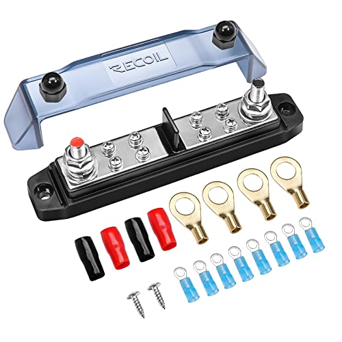RECOIL BBPG5 Sammelschiene positiv und negativ 2 x M8 Bolzen und 8 x #8 Schraubklemmen Stromverteilerblock mit Ringklemmen von RECOIL