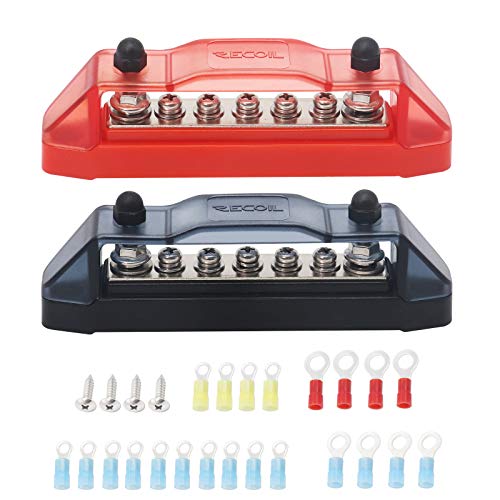 RECOIL BBS25P Sammelschiene 2 x M6 Bolzen und 5 Schraubklemmen Stromverteilerblock mit Ringklemmen Paar Rot & Schwarz von RECOIL