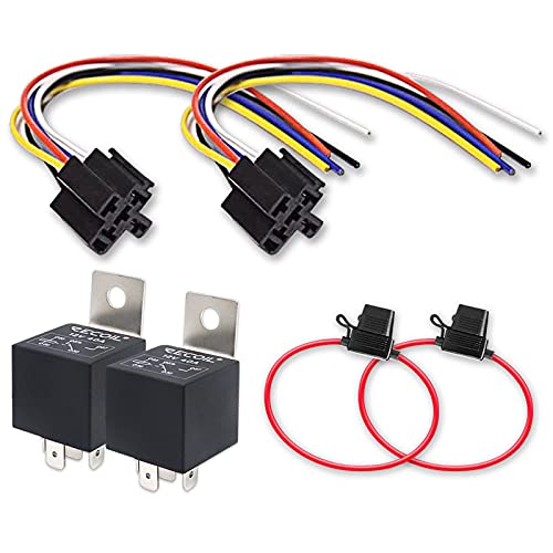 RECOIL RL3040-K2 2er-Pack Kfz-5-polige 30/40-A-12-V-SPDT-Relais mit ineinandergreifenden Relaissockeln und Inline-ATC-Sicherungshaltern (2er-Pack) von RECOIL