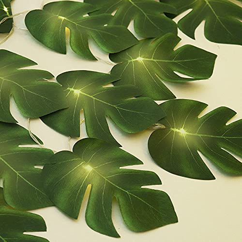 20 LED-Monstera-Blatt-Lichterkette, tropische künstliche Rattan-Palmenblätter, Wandbehang, Rankenblatt, Sommerdekoration für den Innen- und Außenbereich, Dschungel-Strand-Thema, Tischdekoration von RECUTMS