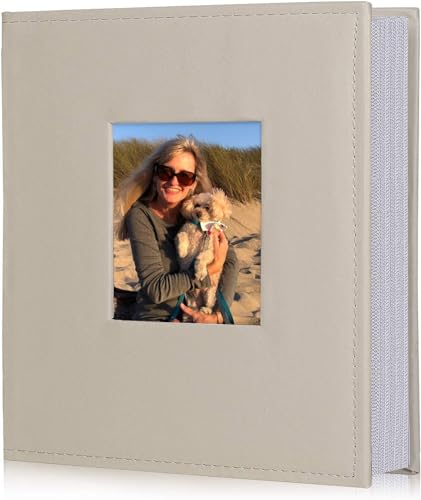 RECUTMS Fotoalben für 10,2 x 15,2 cm, für 200 Bilder, PU-Ledereinband, Fotobuch, Valentinstag, Weihnachten, Urlaub, Gedenkgeschenk, Kinderjubiläumsalbum (beige) von RECUTMS