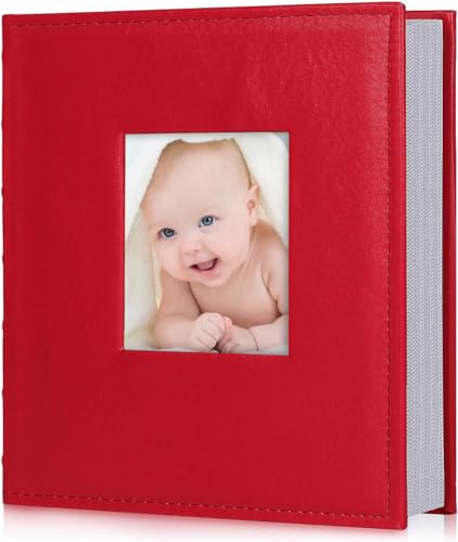 RECUTMS Fotoalbum, 15,2 x 10,2 cm, für 200 Fotos, Premium-Lederalbum, zum Einschieben, Hochzeitsalbum mit Platz Notizen, Familie, Weihnachten, Kinder, Urlaub, Jahrestag, Erinnerungen, Geschenk, Rot von RECUTMS